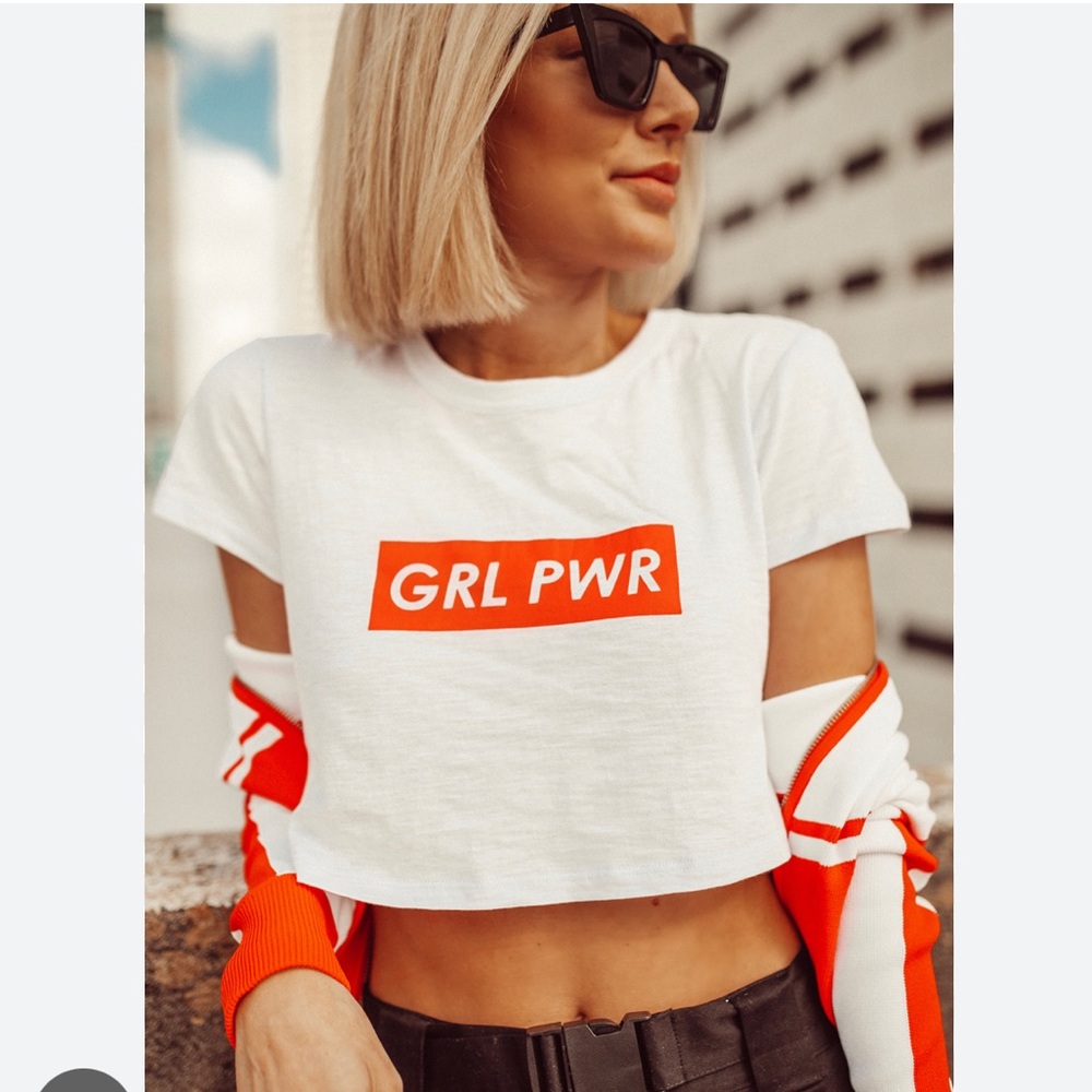 GRL PWR White and Red Crop Top from Express x Olivia Culpo | Size XS